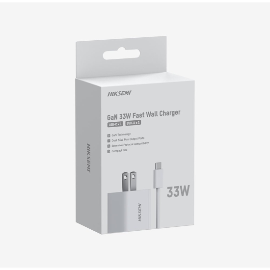 HIKSEMI HS-HUB-GaN33 USB-A + USB-C 33W GaN Fast Charger with Type-C Cable