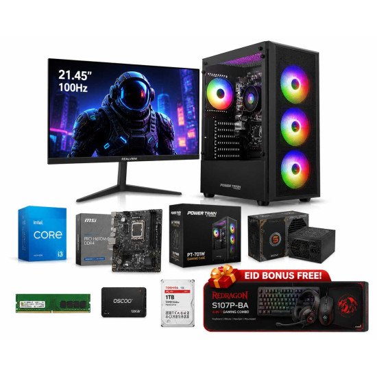 Intel Core i3 14100 14th Gen Budget Gaming PC with 21.45" 100Hz Monitor